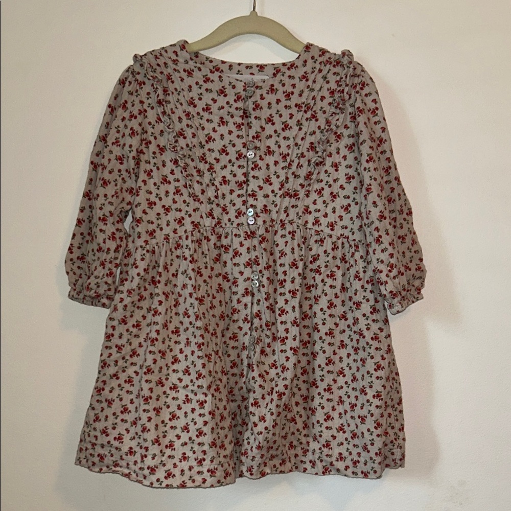 Girls Cream Floral Button-Front Dress Zara